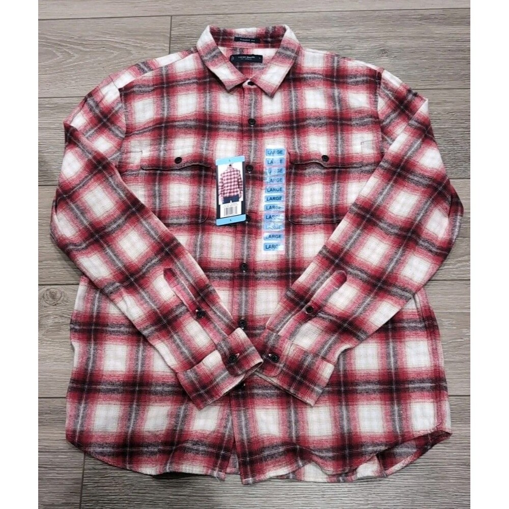 LUCKY BRAND RED FLANNEL SHIRT MEN'S SIZE L COTTON LONG SLEEVE CLASSIC FIT NWT